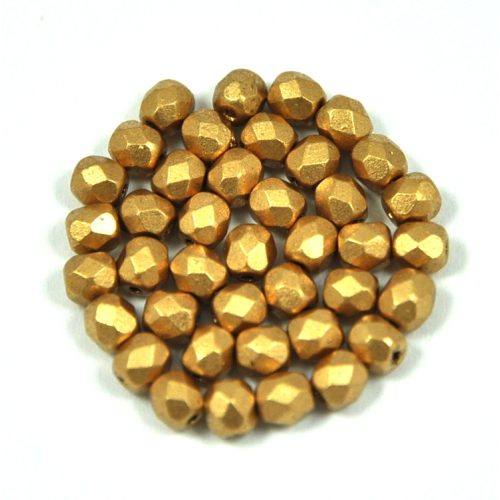 Czech Firepolished Round Glass Bead - mattee metallic gold - 3mm