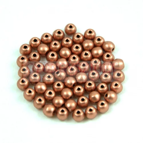 Czech Pressed Round Glass Bead - Matt Metallic Copper - 6mm