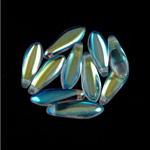 Lándzsa (szirom) cseh préselt üveggyöngy - Crystal AB - 5x16mm