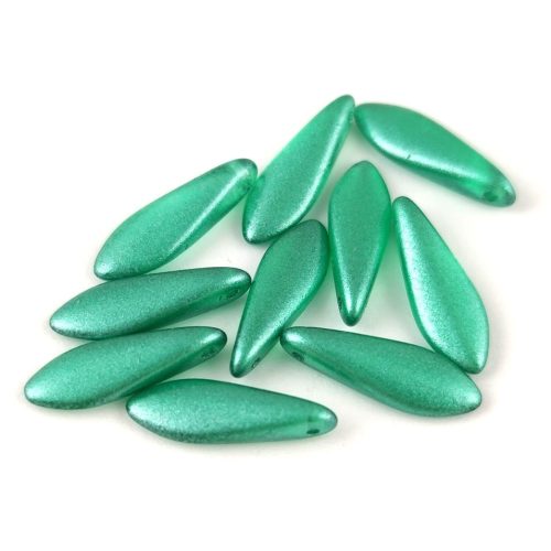 Lándzsa (szirom) cseh préselt üveggyöngy - Crystal Turquoise Green Pearl Luster - 5x16mm