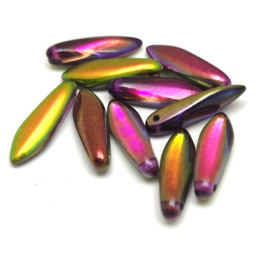 Dagger - Czech Glass Bead - Crystal Green Purple Magic - 5x16mm