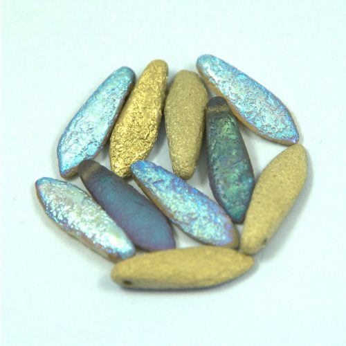 Lándzsa (szirom) cseh préselt üveggyöngy - etched crystal golden rainbow -5x16mm