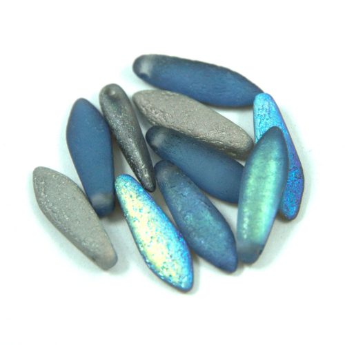 Lándzsa (szirom) cseh préselt üveggyöngy - etched crystal graphite rainbow -5x16mm