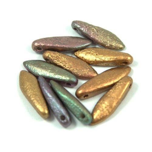 Lándzsa (szirom) cseh préselt üveggyöngy - etched purple iris gold -5x16mm
