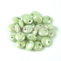   Lentil with Asymetrical Hole - Czech Glass Bead - Alabaster Green Luster -6mm