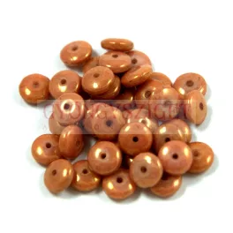 Lentil - Czech Glass bead - opaque white peach luster -6mm
