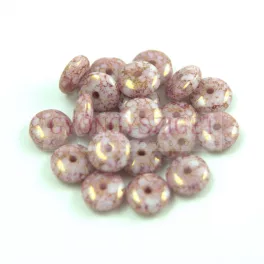 Lentil - Czech Glass bead - Alabaster Rose Gold Luster -6mm