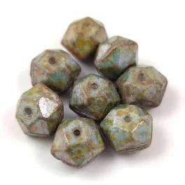   Czech Firepolished Round Glass Bead - English cut - alabaster green bronzee luster - 10mm
