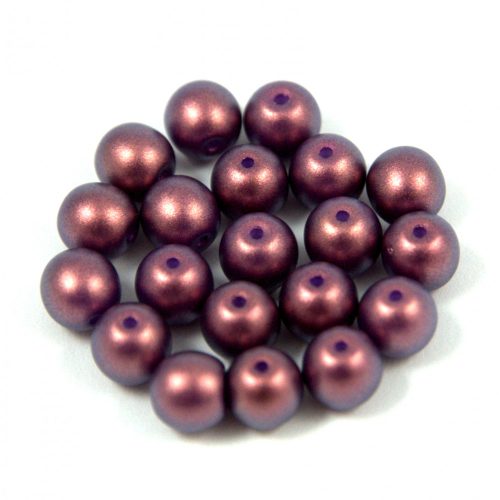 Czech Pressed Round Glass Bead - purple bronze golden shine - 8mm