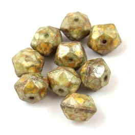   Czech Firepolished Round Glass Bead - English cut - alabaster green brown marble - 10mm