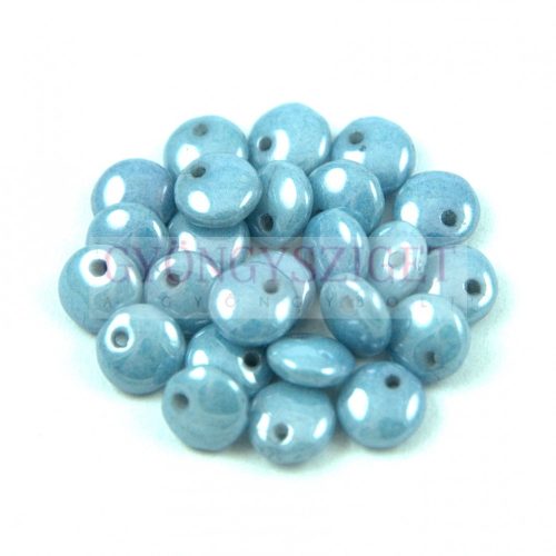 Lentil with Asymetrical Hole - Czech Glass Bead - Alabaster Blue Luster -6mm