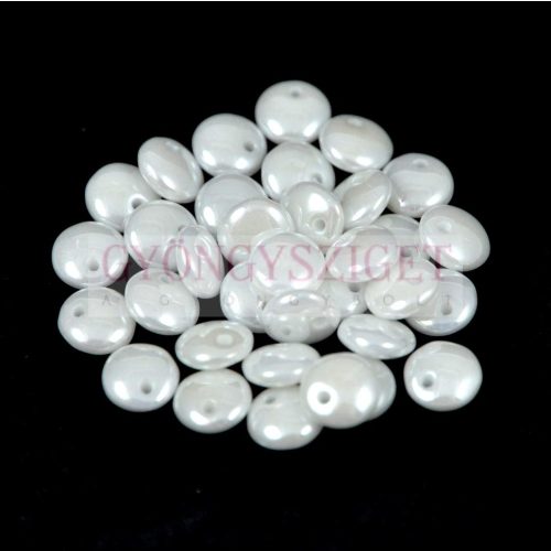 Lentil with Asymetrical Hole - Czech Glass Bead -  white luster -6mm