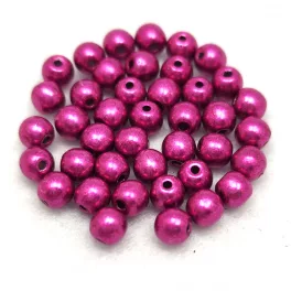  Czech Pressed Round Glass Bead - Sueded Gold Fuchsia Red - 4mm