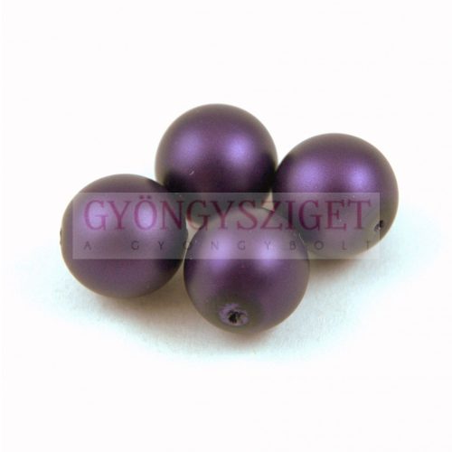 Czech Pressed Round Glass Bead - Matte Pearl Eggplant - 12mm