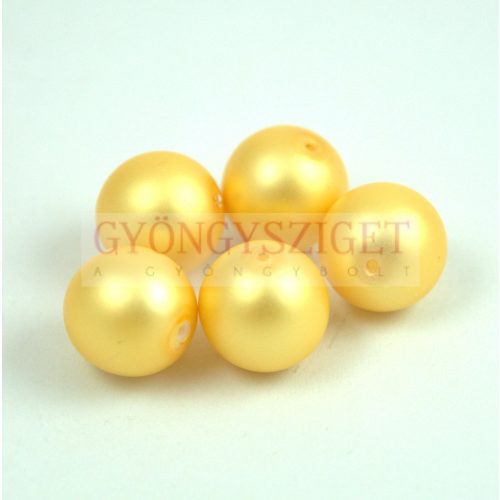 Czech Pressed Round Glass Bead - Matte Pearl Yellow Gold - 12mm