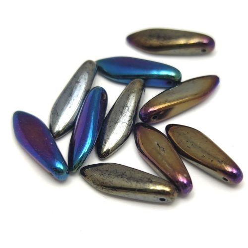 Dagger - Czech Glass Bead - Metallic Blue Iris - 5x16mm
