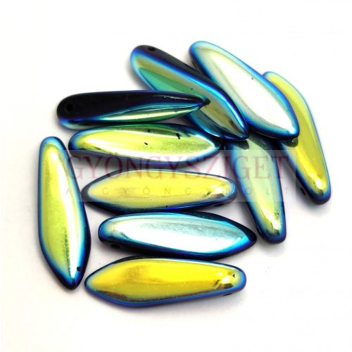 Dagger - Czech Glass Bead - Etched Jet ab -5x16mm (2. class product)