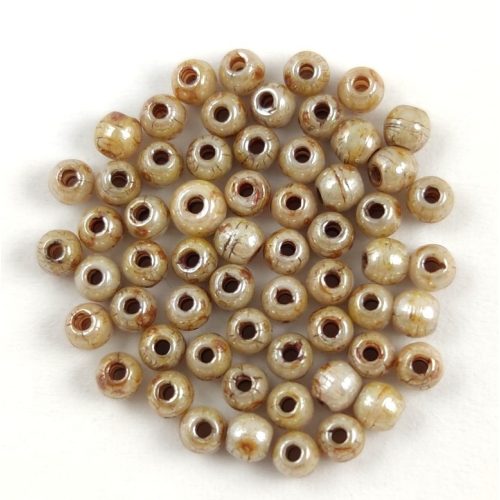 Czech Pressed Round Glass Bead - pearl - Alabaster Picasso - 2.5mm