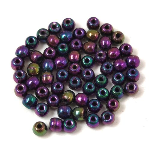 Czech Pressed Round Glass Bead - Metallic Purple Iris - 2.5mm