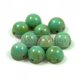  Czech Mates kétlyukú kaboson  - Turquoise Green Picasso - 7mm