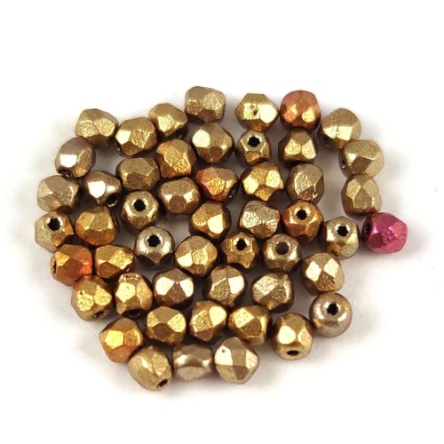 Czech Firepolished Round Glass Bead - Metallic Gold Rainbow - 2mm