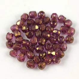   Czech Firepolished Round Glass Bead - Crystal Purple Gold Luster - 2mm