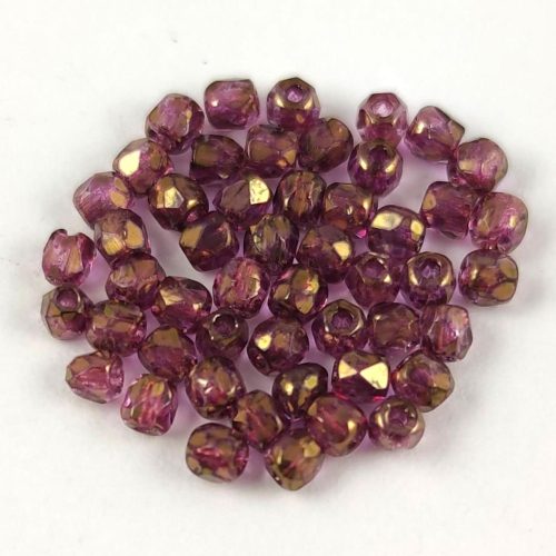 Czech Firepolished Round Glass Bead - Crystal Purple Gold Luster - 2mm