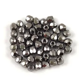 Czech Firepolished Round Glass Bead - Full Chrome - 2mm