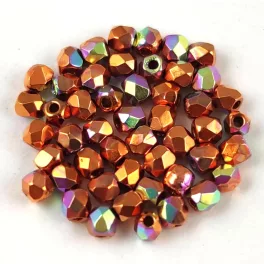   Czech Firepolished Round Glass Bead - Crystal Orange Copper - 2mm