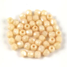   Czech Firepolished Round Glass Bead - Chalk White Light Beige - 2mm