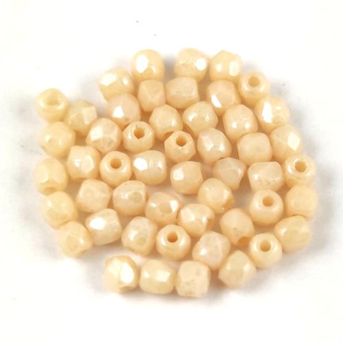 Czech Firepolished Round Glass Bead - Chalk White Light Beige - 2mm