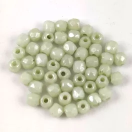   Czech Firepolished Round Glass Bead - Chalk White Light Green Luster - 2mm