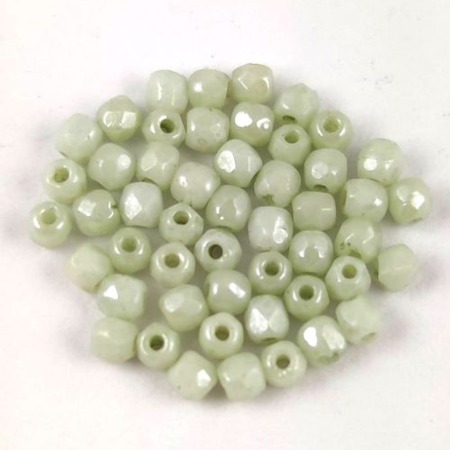 Czech Firepolished Round Glass Bead - Chalk White Light Green Luster - 2mm