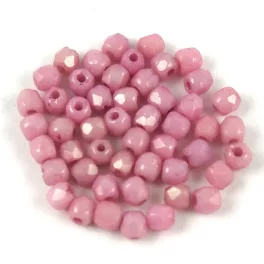   Czech Firepolished Round Glass Bead - Chalk White Pink Luster - 2mm