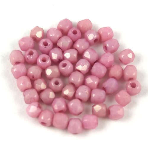 Czech Firepolished Round Glass Bead - Chalk White Pink Luster - 2mm