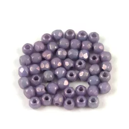   Czech Firepolished Round Glass Bead - Chalk White Purple Vega Luster - 2mm