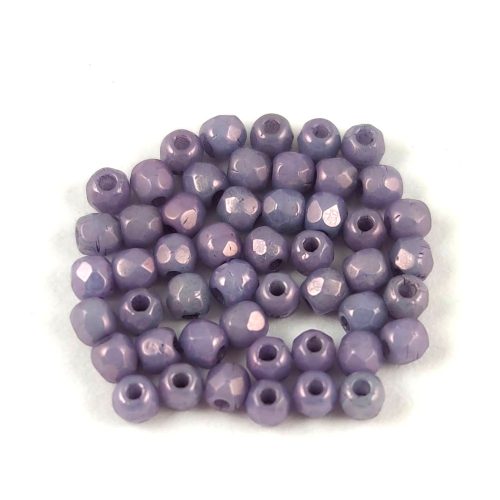 Czech Firepolished Round Glass Bead - Chalk White Purple Vega Luster - 2mm