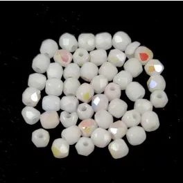 Czech Firepolished Round Glass Bead - Chalk White AB - 2mm