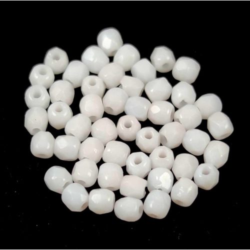 Czech Firepolished Round Glass Bead - Chalk White - 2mm