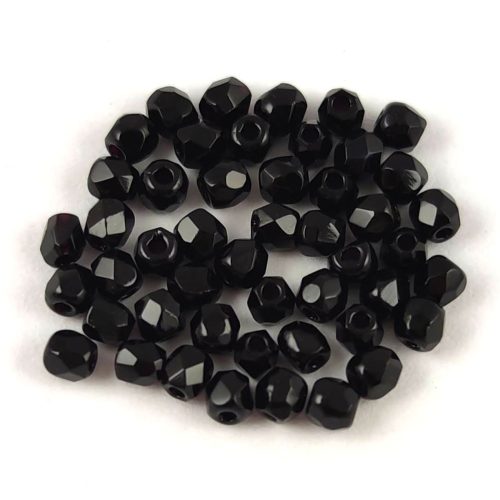 Czech Firepolished Round Glass Bead - Jet - 2mm