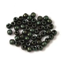 Czech Pressed Round Glass Bead - metallic green - 2mm