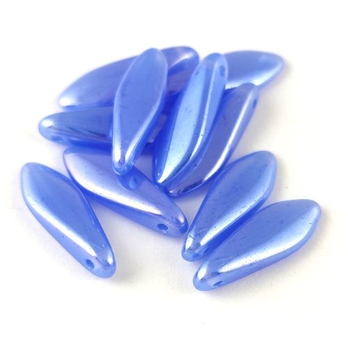 Dagger - Czech Glass Bead - Opal Sapphire Pearl Luster - 5x16mm