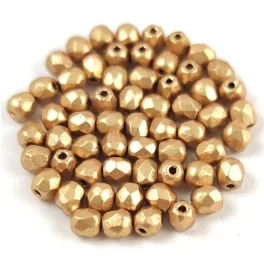   Czech Firepolished Round Glass Bead - mattee metallic gold - 3mm