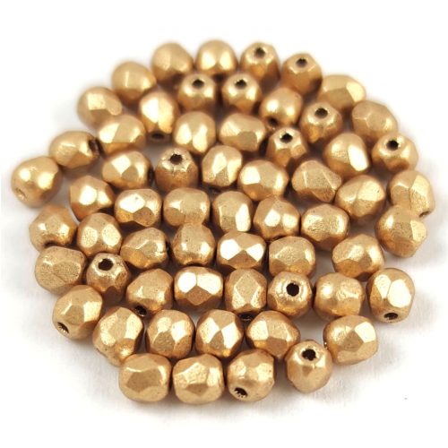 Czech Firepolished Round Glass Bead - mattee metallic gold - 3mm