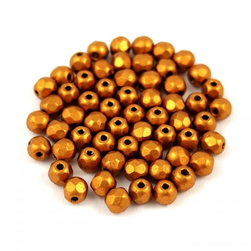 Czech Firepolished Round Glass Bead - Bronze Gold Matt - 3mm