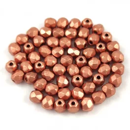   Czech Firepolished Round Glass Bead - mattee metallic copper - 3mm