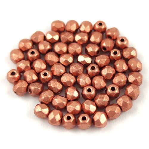 Czech Firepolished Round Glass Bead - mattee metallic copper - 3mm