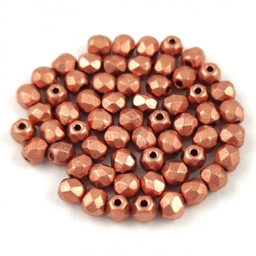 Czech Firepolished Round Glass Bead - mattee metallic copper - 3mm