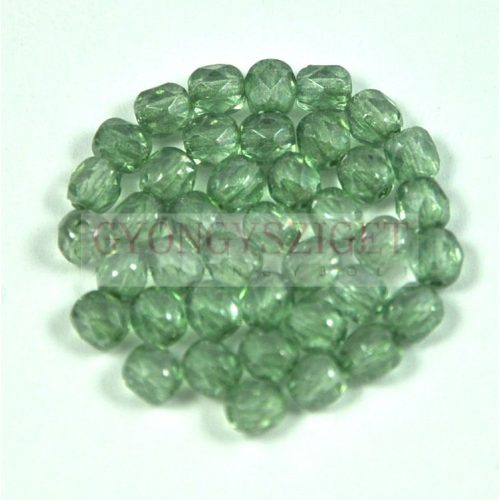 Czech Firepolished Round Glass Bead - crystal-green luster-3mm