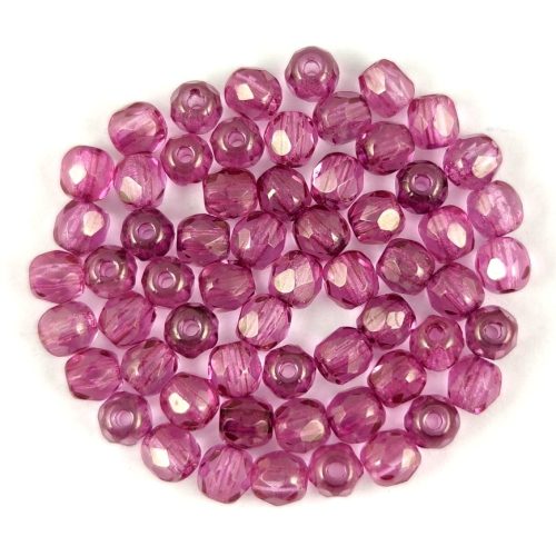 Czech Firepolished Round Glass Bead - Crystal Rose Luster - 3mm